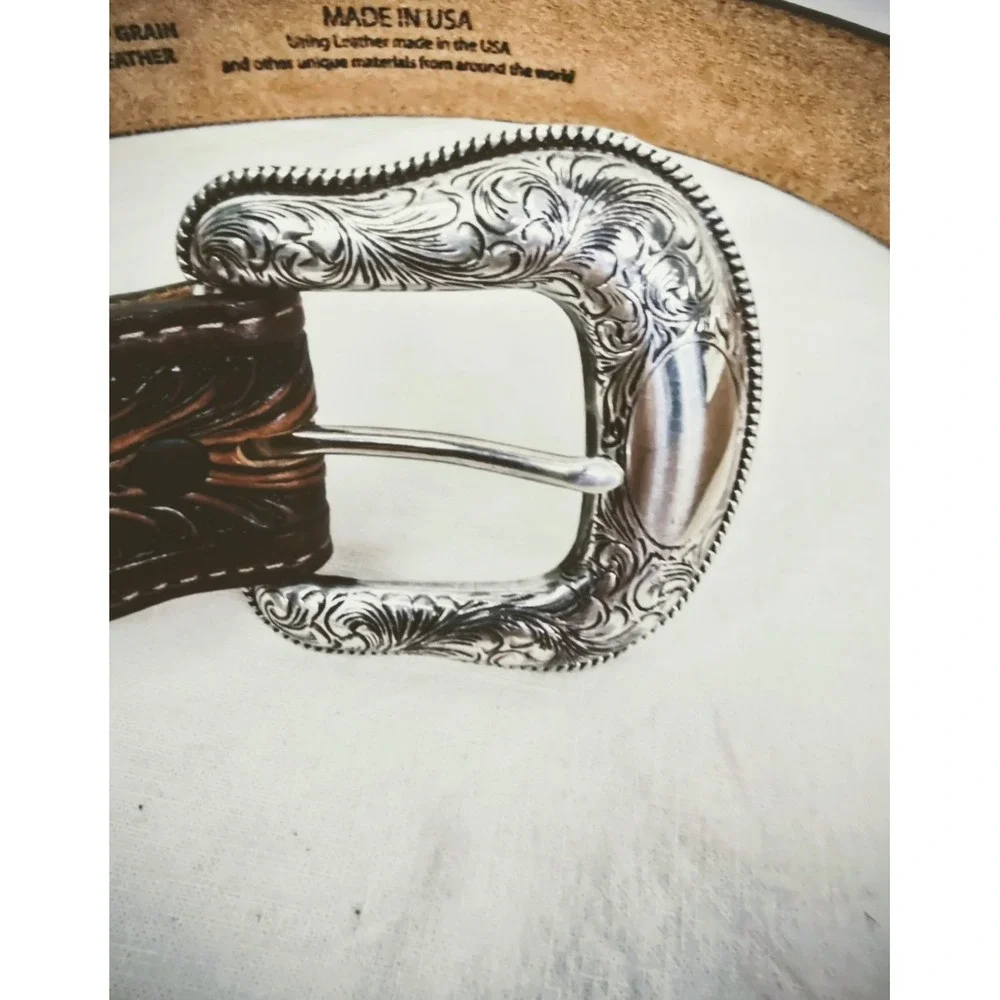 Justin Two Tone Leather Tooled Belt‎ Sz 34 1.5